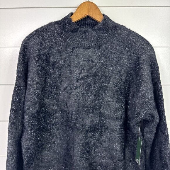 Wild Fable Sparkle Mock Neck Cropped Pullover Sweater Black sz L - Picture 2 of 8